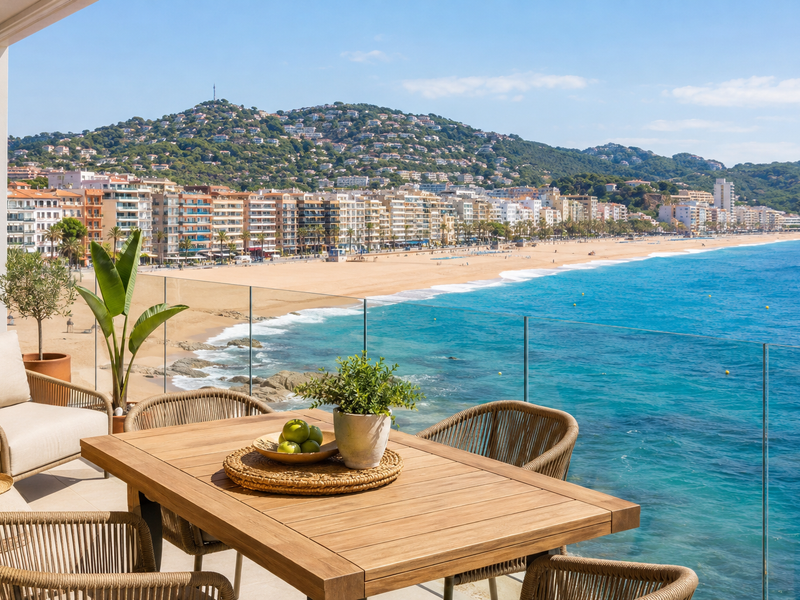 Terraza de una vivienda turística con vistas al mar y al frente marítimo de Lloret de Mar