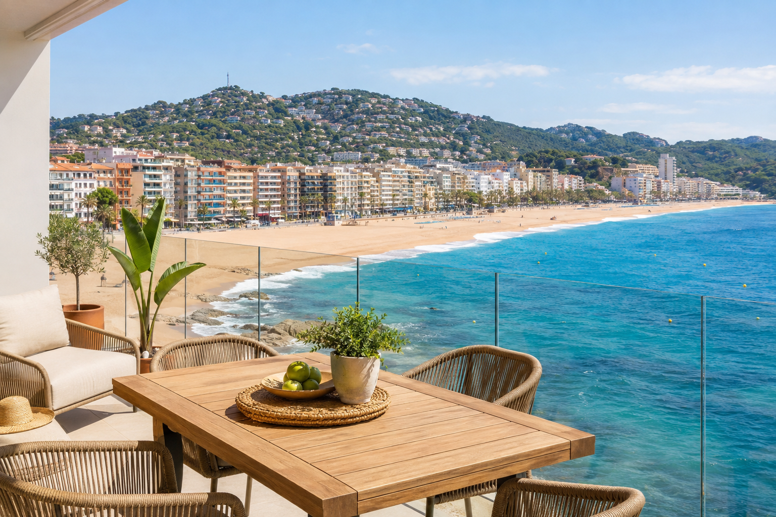 Terraza de una vivienda turística con vistas al mar y al frente marítimo de Lloret de Mar