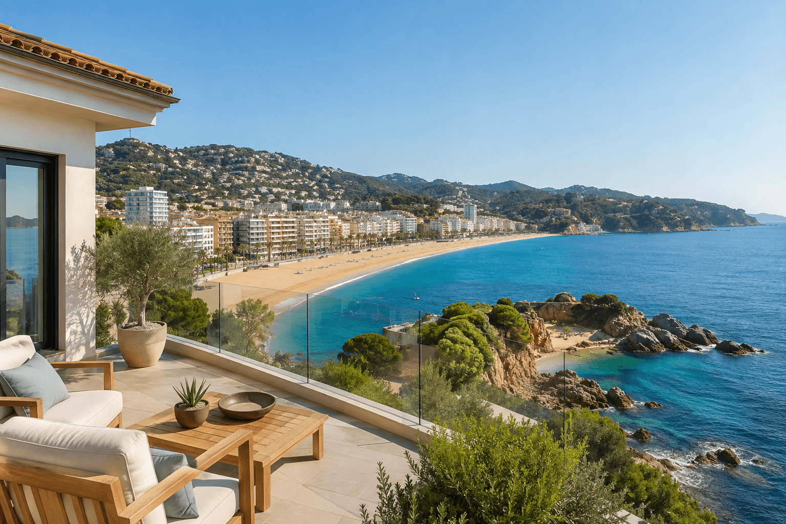 Terraza de una vivienda con vistas al mar y a la costa de Lloret de Mar, Costa Brava